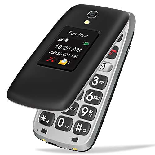 Easyfone Prime-A1 Pro gsm Teléfono Móvil para Mayores con Tapa, Botón SOS con GPS, Audífonos Compatibles, Batería 1500mAh, Base de...