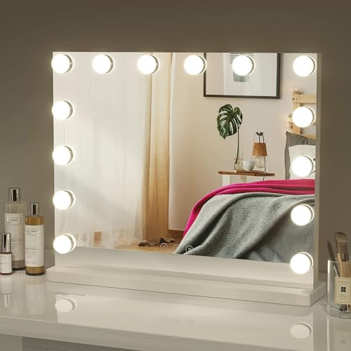 Dripex Espejo Maquillaje con Luz, 50 x 42 cm, 14 Bombillas LED, 3 Modos de Luz, Control Táctil, Función de Memoria, con Espejo de Aumento...