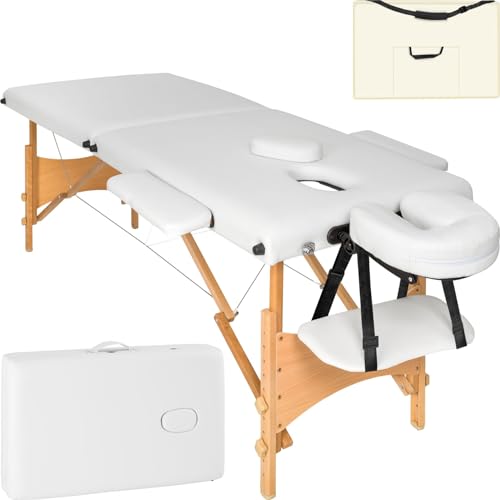 TecTake Camilla de masaje mesa de masaje banco 2 zonas plegable + bolsa (Blanco | No. 401464)