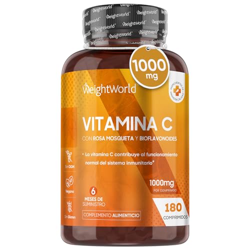 Vitamina C 1000 mg 180 Comprimidos con Bioflavonoides y Rosa Mosqueta | Complemento Vitamínico para Sistema Inmune y Cansancio | Altamente...