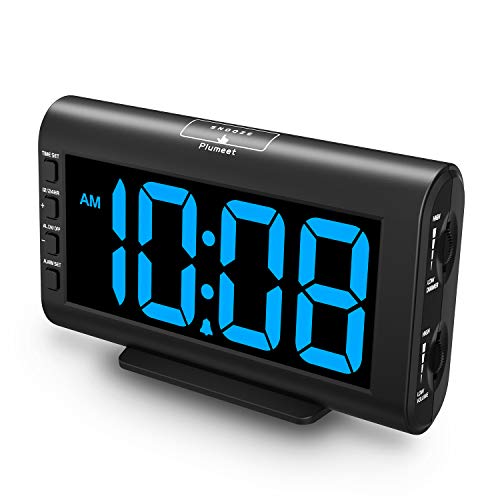 Plumeet Despertador Electrónico, Reloj Despertador LED con Brillo y Volumen Ajustables, Despertador...