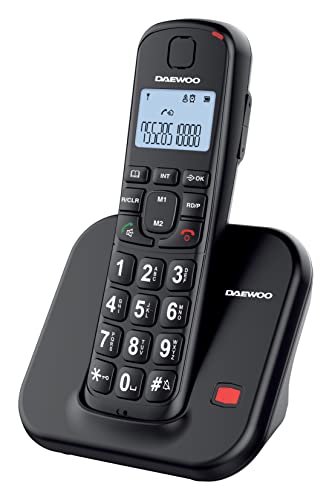 Daewoo Teléfono Inalámbrico DTD-7200 | Teléfono Inalambrico con Teclas Grandes | Fácil de Usar | Compatible con Audífonos | Color Negro