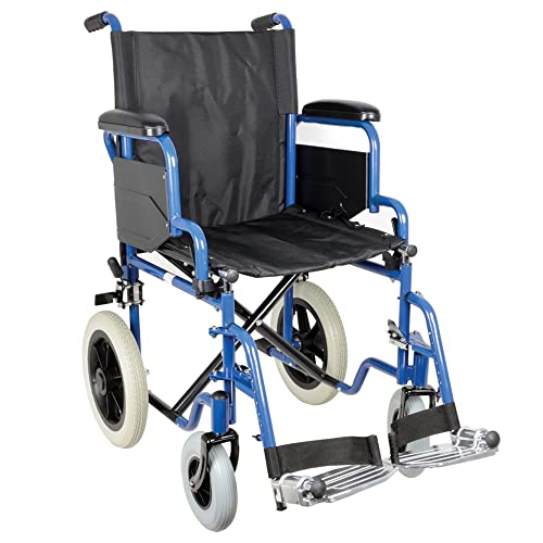 Gima - Silla de ruedas Essex - Silla de ruedas para personas mayores y discapacitadas - Tela de color negro - Marco de color azul - Asiento...