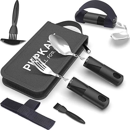 PKPKAUT Utensilios adaptables para pacientes con Parkinson ancianos, utensilios pesados ​​para temblores en las manos, utensilios para...