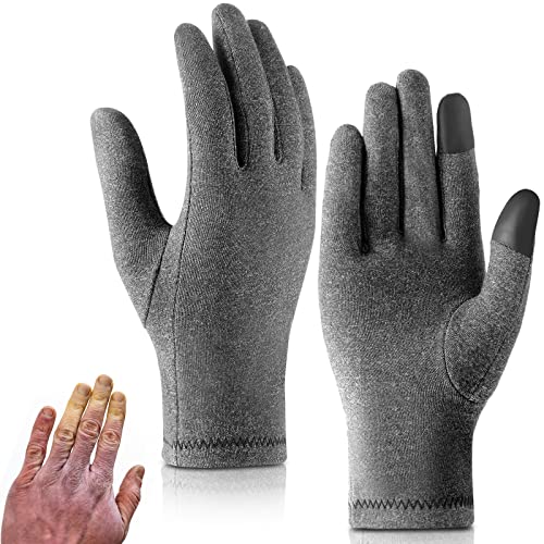 eBoot Guantes con Dedos Completos de Compresión Grises para Artritis Soporte de Muñeca para Túnel Carpiano Pantalla Táctil (M)