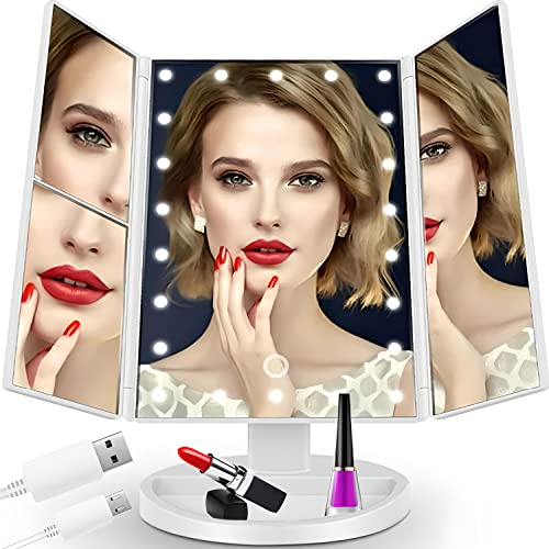 Retoo Espejo de Maquillaje con LED Iluminacíon Natural 2 x 3 aumentos Espejo cosmético con Interruptor táctil Giratorio 180° Plegable...