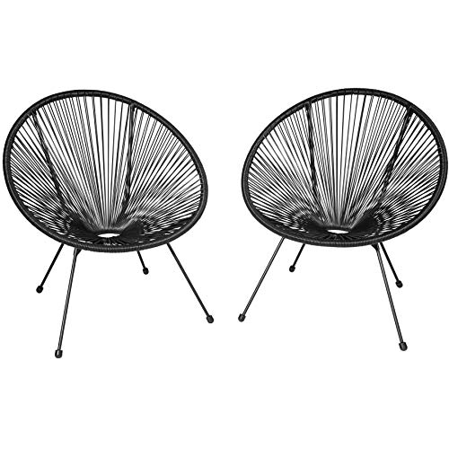 TecTake 800988 Conjunto de 2 sillas de jardín, Juego de Asientos Vintage Tipo Acapulco, Set de sillas Estilo Retro Elegantes (Negro)