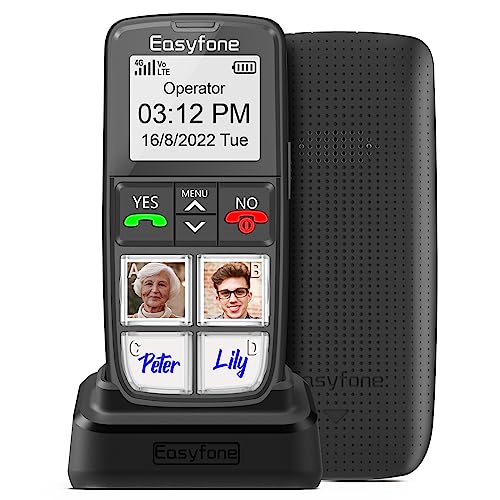 Easyfone T6 4G gsm Teléfono Móvil para Personas Mayores con Teclas Grandes, 4 Botones de Foto de marcación rápida, Fácil de Usar...