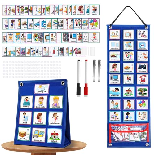 Hiyorsoa Calendario visual, 107 piezas de tabla de rutina diaria visual para niños, calendario visual 2 en 1 para niños con marcador,...