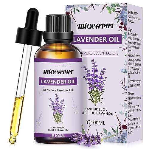 MIGCAPUT Aceite Esencial de Lavanda 100ML, 100% Puro Natural Aceites Esenciales de Aromaterapia de Grado Terapéutico para Cuidado de la...