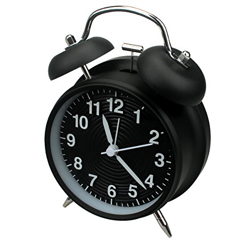 homchen Reloj Despertador de Campana Doble de 10,16 cm, sin tictac, Funciona con Pilas, Tradicional, con luz Nocturna, para dormitorios...