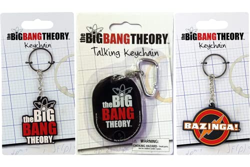 The Big Bang Theory Memorabilia - Juego de 3 llaveros de goma Bazinga, diseño de logotipo y llavero parlante