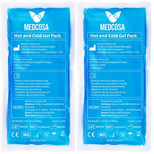 Medcosa - Set de bolsas de gel frío/calor | 2 bolsas de frío flexibles para lesiones deportivas, dolores musculares, ciática, migrañas y...