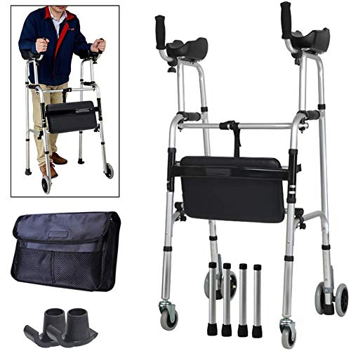 Walker, Posteo de postura vertical Walker con almohadilla de soporte de reposabrazos, Medical Wheel Walker Rollator, Ayuda de Caminata de...