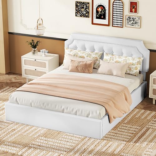 Dolamaní Cama tapizada de 140 x 200 cm con cajón, cama con somier, cama con espacio de almacenamiento, palanca hidráulica bidireccional,...