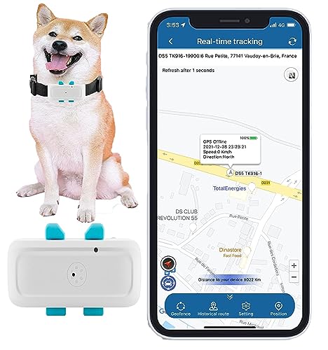 TKMARS - Collar GPS sin suscripción para perro con valla de seguridad, seguimiento en tiempo real, GPS rastreador de gatos y perros,...