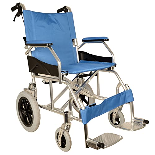 GIMA ref 43250 Silla de ruedas modelo Queen de aluminio, tela azul claro, asiento 46cm, ultra ligera 9.5kg, ruedas delanteras 15cm, ruedas...