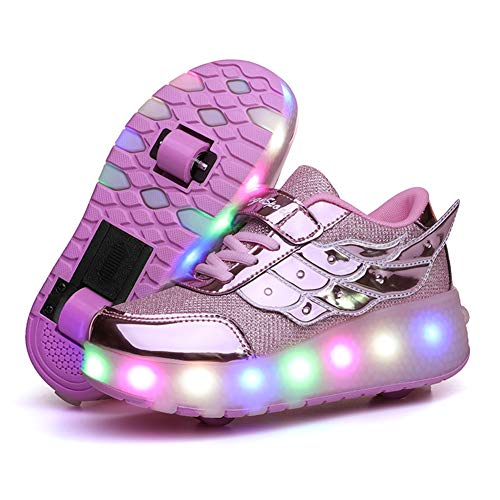 Zapatillas de LED, de Patines con Ruedas LED Light-UP, para Unisex Niños Niñas, USB Recargable, Ruedas Dobles Individuales Retráctiles,...