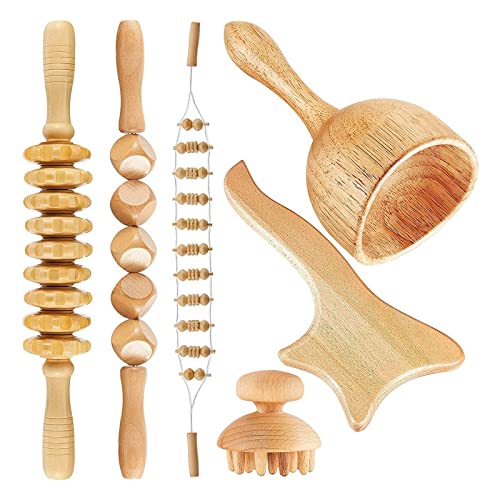 Kit de Maderoterapia 6 en 1, herramientas de masaje de terapia de madera, herramienta Gua Sha, masajeador de drenaje linfático, rodillo...