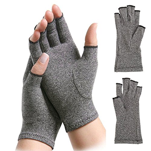 Par de guantes de compresión para artritis, unisex, con dedos abiertos, alivio del dolor de artritis reumatoide y artrosis, color gris