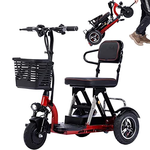 Patinete de movilidad de 3 ruedas, scooter de movilidad eléctrico plegable, scooter de viaje portátil con cargador y cesta incluidos para...