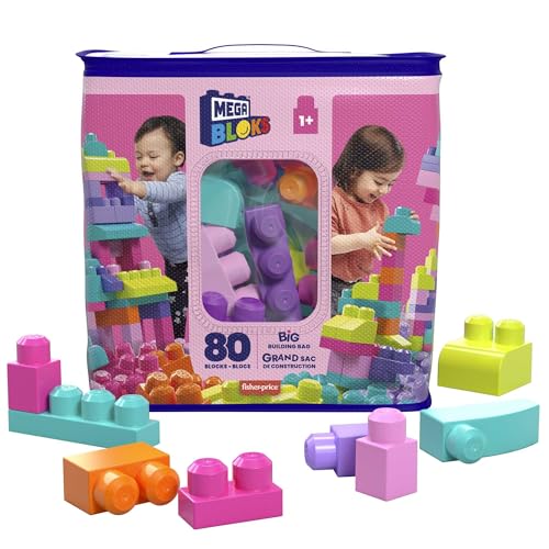 First Builders - Eco Mega Bolsa, 80 Piezas, Juego de construcción, Color Rosa (Mattel DCH62)
