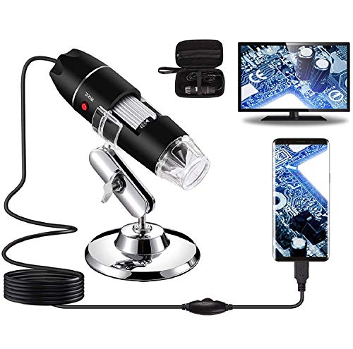 Bysameyee Microscopio Digital USB 40X a 1000X, 8 LED Cámara de endoscopio de Aumento con Estuche y...