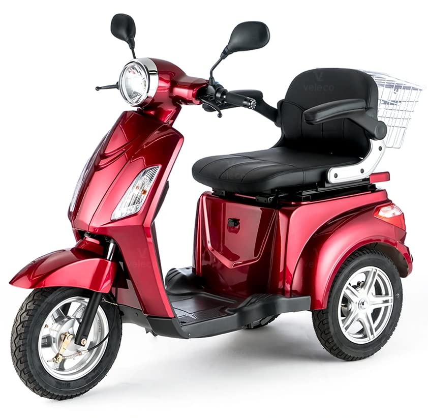 VELECO ZT15 - Scooter de movilidad de 3 ruedas - Totalmente ensamblado y listo para usar - Freno electromagnético automático -...