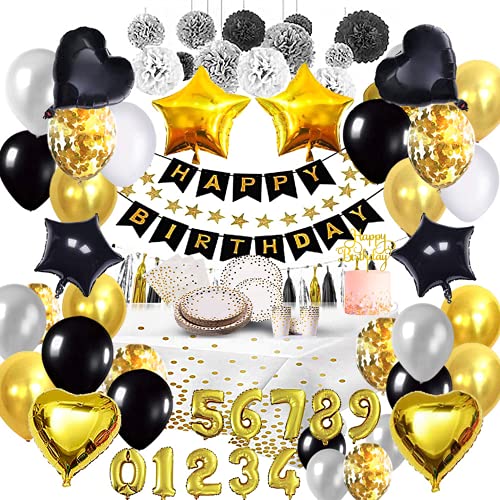 Bea's Party Platos y vasos desechables para cumpleaños oro blanco, decoracion cumpleaños dorado y blanco, fiesta cumpleaños adulto,...