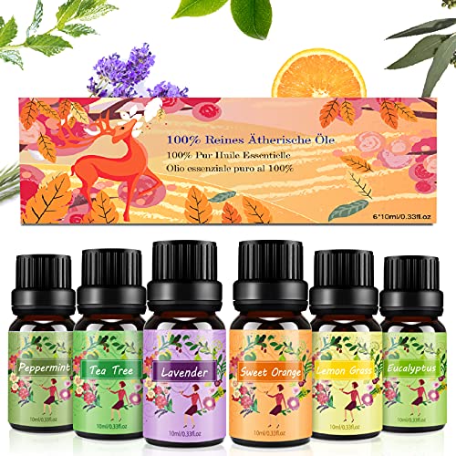 Set de Aceites Esenciales para Difusor,100% Natural Puro Aromaterapia Aceite Aromático,6 x 10 ml Essential Oils Set para humidificadores,...